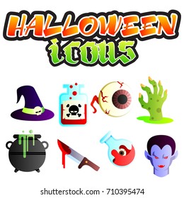 Colored Illustration. Halloween Items. Perfect image for your web design, logo, applications. Halloween collored icons set.
