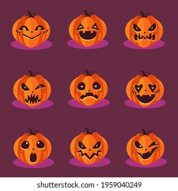 Colored illustration of a Haloween elementset of pumpkin. Idea for
website design, for blogs, for print.