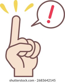 Colored illustration of a hand pointing with an index finger and an exclamation mark in a speech bubble. Useful for emphasizing important points in presentations, online, and educational materials.