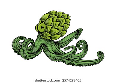 colored illustration of hops combined with an octopus