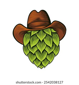 colored illustration of hops wearing a cowboy hat