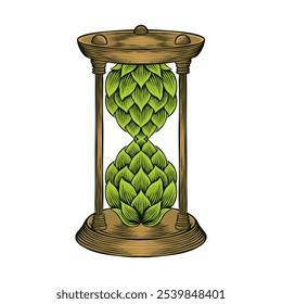 Ilustración coloreada de relojes de arena y lúpulo