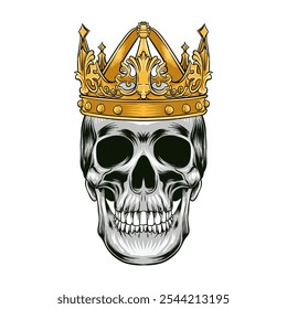 colored illustration of king crown skull head