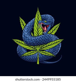 colored illustration of Marijuana Leaf with Snake