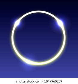 colored illustration of a neon glowing circle with highlights on a dark blue background