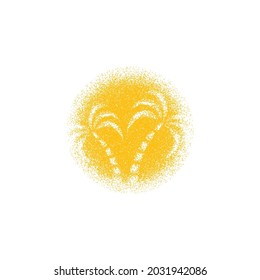 Colored illustration of a palm tree, sun with a grunge texture on a white background. Design element for print, emblem, sticker, sticker, label. Vector illustration. Tropics.