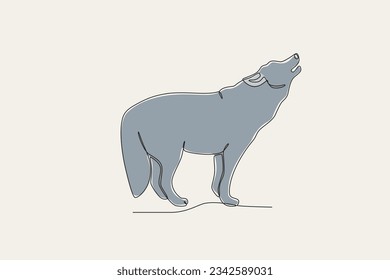 Colored illustration of a roaring wolf. World animal day one-line drawing