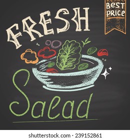 Colored illustration of salad. Chalk. Fresh.