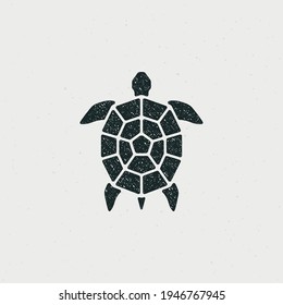 Colored illustration of a sea turtle with a grunge texture on the background. Vector illustration in vintage style for emblem, badge, symbol, label. Wild nature.