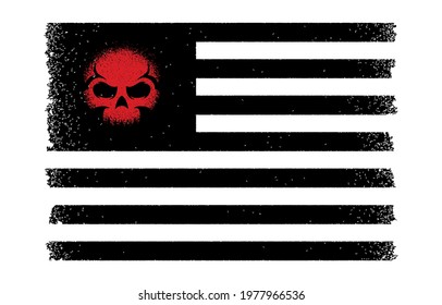 Colored illustration of a skull, flag on a white background. Vector illustration with grunge texture for print, poster, label, sticker. USA flag.