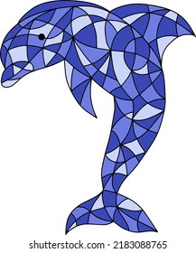 Colored Illustration in stained glass style with abstract Dolphin. Image for Print, Batik and Window.