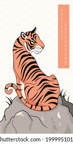 colored illustration with tiger in japanese style