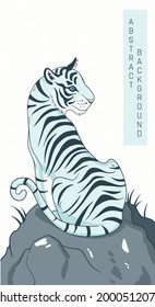 colored illustration with white tiger in japanese style
