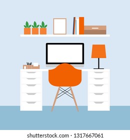 Colored illustration with workplace concept in vector 