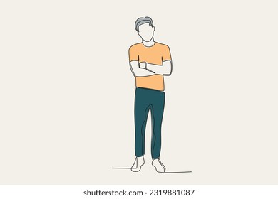 Ilustración de color de un joven posando. Dibujo de una línea del Día Mundial de la Juventud