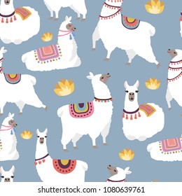 Colored illustrations for textile pattern with illustration of llamas