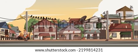 Colored illustrations Yangon Myanmar City Skyline with Buildings and trishaw. Semi-Urban developing Cityscape Vector Illustration. 
