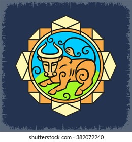 Colored Image of a Bull geometric composition on a dark background
