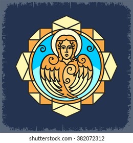 Colored Image of a Man, Angel geometric composition on a dark background