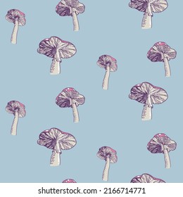 Colored image of poisonous fly agaric mushrooms. Seamless pattern. Vector illustration