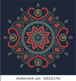 Colored Indian Mandala ethnic lace ornament, vector vintage decorative print for card print shirt wallpaper