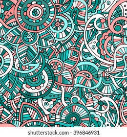 colored indian paisley doodle hand drawn seamless pattern, boho floral design