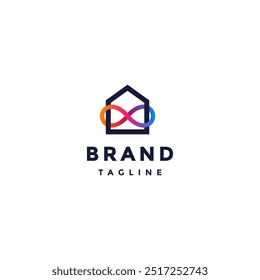 Colored Infinity Lines Bind Home Logo Design. House Lines In Loop Symbol Bind Logo Design.