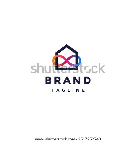 Colored Infinity Lines Bind Home Logo Design. House Lines In Loop Symbol Bind Logo Design.