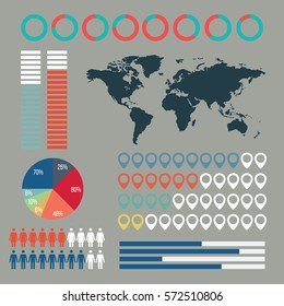 Colored Infographic Element Set with World Map and Diagrams