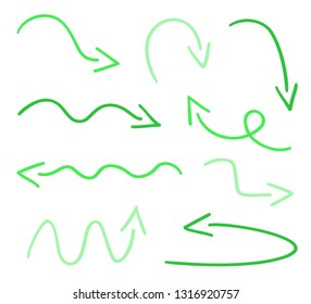 Colored infographic elements isolated on white. Set of sketchy indicator signs. Hand drawn simple pointers. Line art. Abstract arrows. Symbols for work