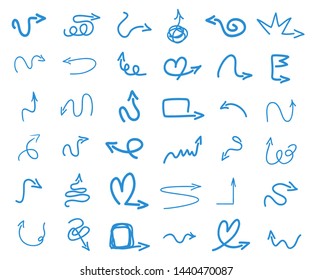 Colored infographic elements isolated on white. Set of sketchy indicator signs. Hand drawn simple pointers. Line art. Abstract arrows. Symbols for work