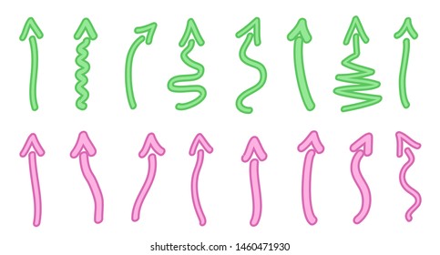Colored infographic elements isolated on white. Set of sketchy indicator signs. Hand drawn simple pointers. Line art. Abstract arrows