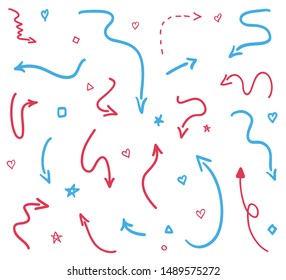 Colored infographic elements isolated on white. Hand drawn simple pointers. Line art. Abstract simple signs