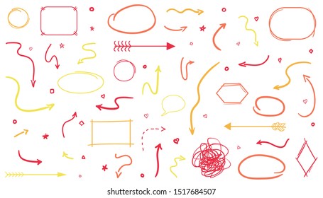 Colored infographic elements isolated on white. Hand drawn shapes. Line art. Abstract simple signs