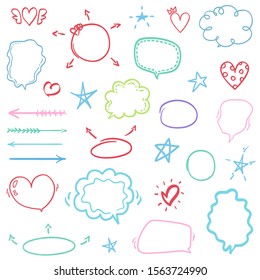 Colored infographic elements isolated on white. Hand drawn simple arrows. Abstract signs
