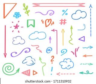 Colored infographic elements isolated on white. Set of different indicator signs. Abstract arrows. Symbols for design