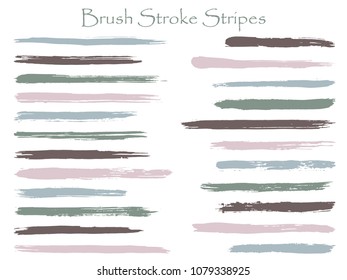 Colored ink brush stroke stripes vector set, grey horizontal marker or paintbrush lines patch. Hand drawn watercolor paint brushes, smudge strokes collection. Interior blue purple colors scheme.