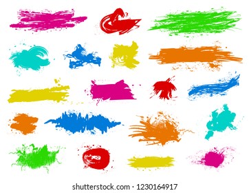 Colored ink splash spots big set isolated on white background. Art brushes pack. Vector illustration