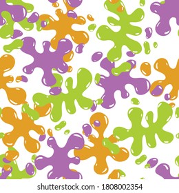 Colored ink spots. Spilled paint. Seamless vector pattern. Repeating abstract background.