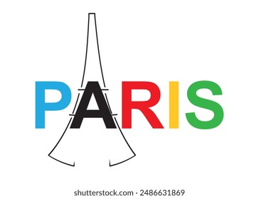 Colored inscription Paris on a white background.