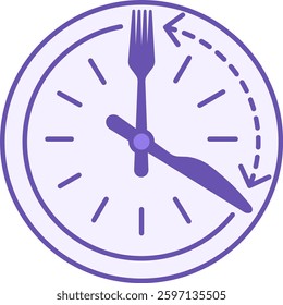 Colored Intermittent Fasting Icon. Vector Illustration. Clock, Knife and Fork. Diet, Healthy Eating. Healthy Lifestyle. Weight Loss Concept