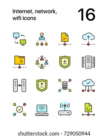 Colored Internet, network, wifi icons for web and mobile design pack 3