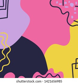 Colored intersecting spots and lines. Abstract background with copy space for text. Cover design templates, Wallpapers, posters. Vector illustration.