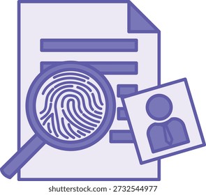 Colored Investigate Icon. Vector Illustration. Document, Fingerprint in Magnifying Glass, and Photograph. Collecting and Examining Evidence, Crime Investigation. Police Concept