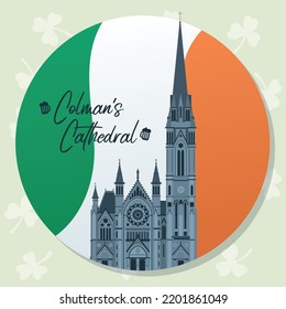 Colored irish sticker with colman cathedral landmark Vector