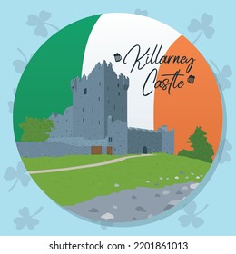 Colored Irish Sticker With Killarney Castle Landmark Vector