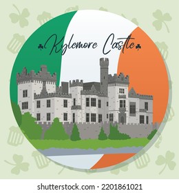 Colored irish sticker with kylemore castle landmark Vector