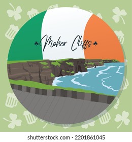 Colored irish sticker with moher cliff landmark Vector