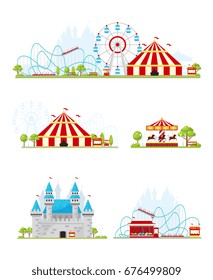 Colored and isolated amusement park banner or bookmark set on white background vector illustration 