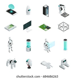 Colored And Isolated Artificial Intelligence Isometric Icon Set With Electronics And New Technologies In Human Life Vector Illustration